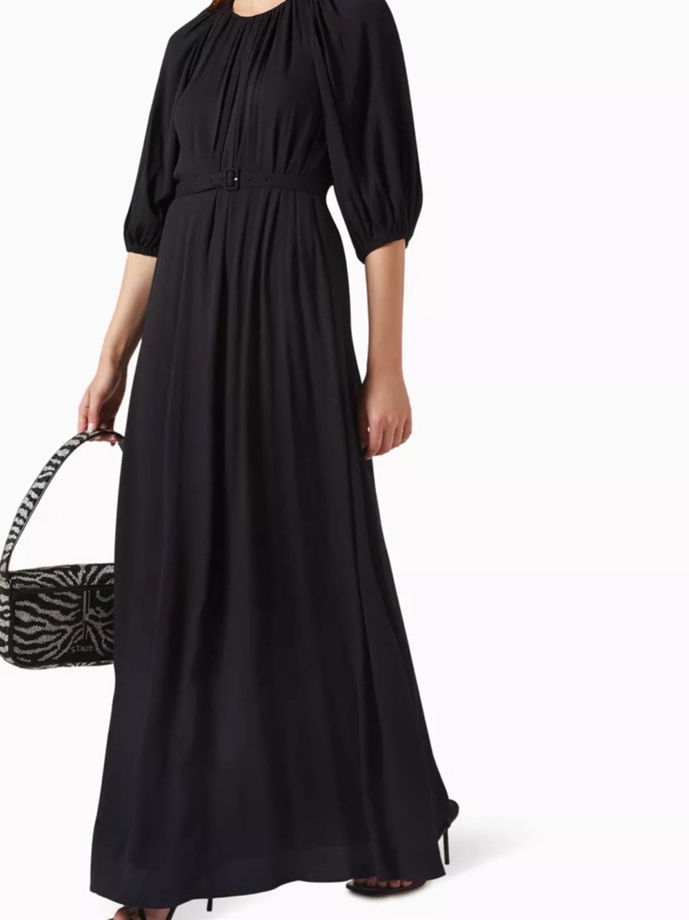 STAUD Black Arlo Dress in Viscose Maxi Dress with Belted Waist